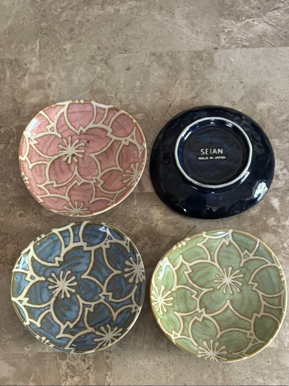 Japanese Set of 4 Floral Ceramic Trinket Dishes - Picture 3 of 4